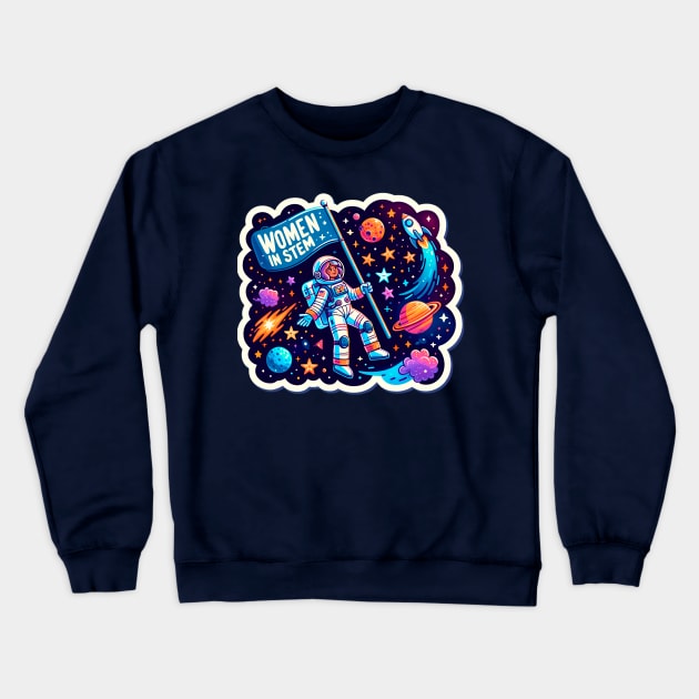 Out of this World: Women in STEM Space Adventurer Astronaut Girl Crewneck Sweatshirt by PuckDesign